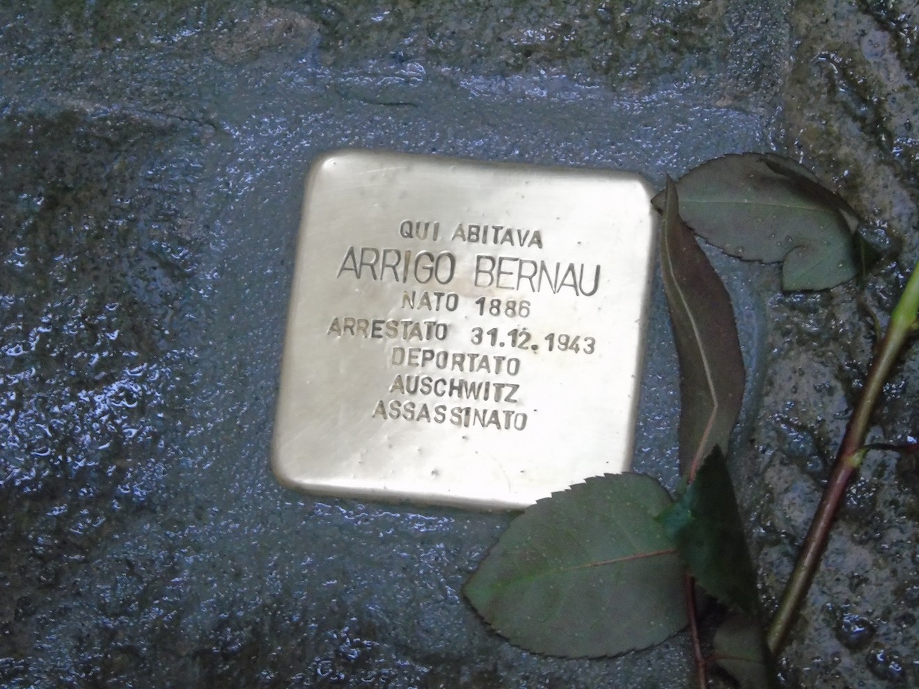 Pietra d'inciampo dedicata ad Arrigo Bernau, commemorativa della sua deportazione e morte.