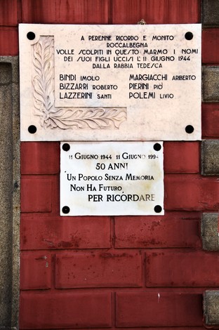 Lapide commemorativa a Bindi e altri, in memoria delle vittime del 11 giugno 1944 a Roccalbegna.