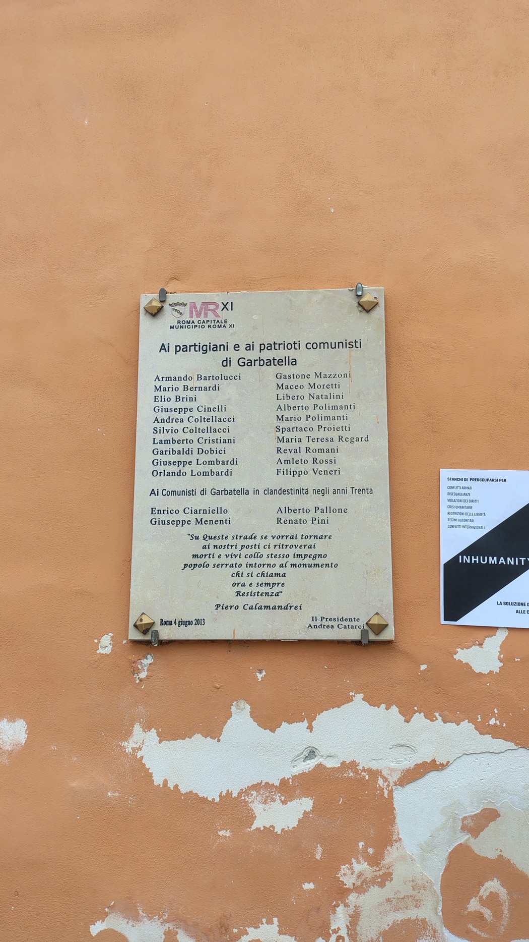 Lapide agli antifascisti di Garbatella, Comune di Roma (RM), foto 1