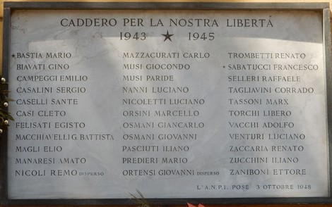 Lapide commemorativa dedicata ai caduti per la libertà, con nomi incisi in memoria dei valorosi.