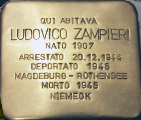 Pietra d'inciampo in memoria di Ludovico Zampieri, vittima della persecuzione nazista.