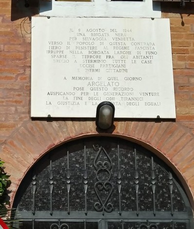 Lapide commemorativa delle Larghe di Funo, in memoria di un tragico evento storico del 1944.