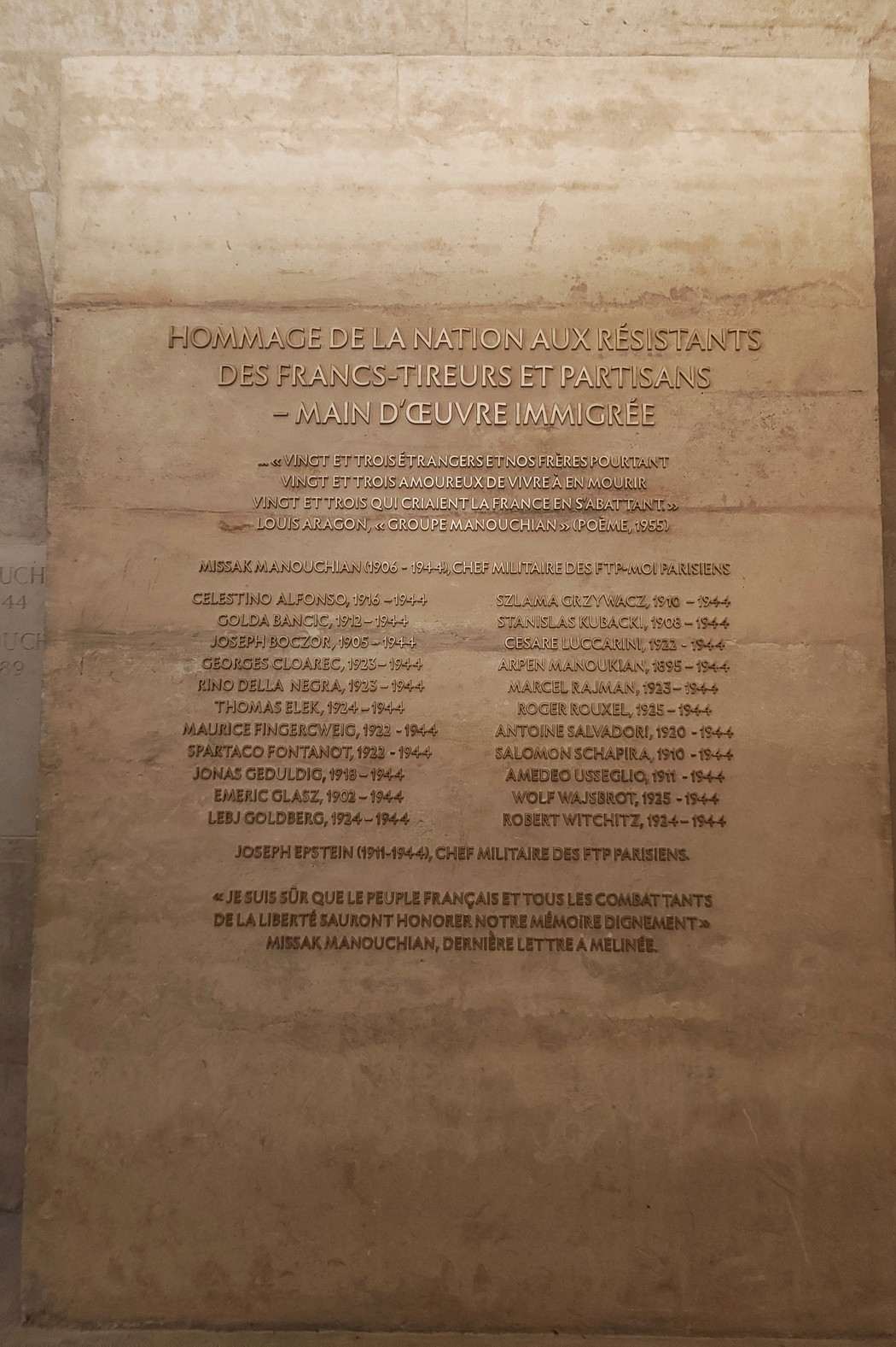 Riconoscimento dell'importanza storica della resistenza attraverso l'adesione al gruppo Manouchian.
