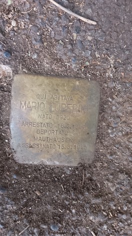Pietra d'inciampo dedicata a Mario Luperini, con dettagli sulla sua vita e deportazione.