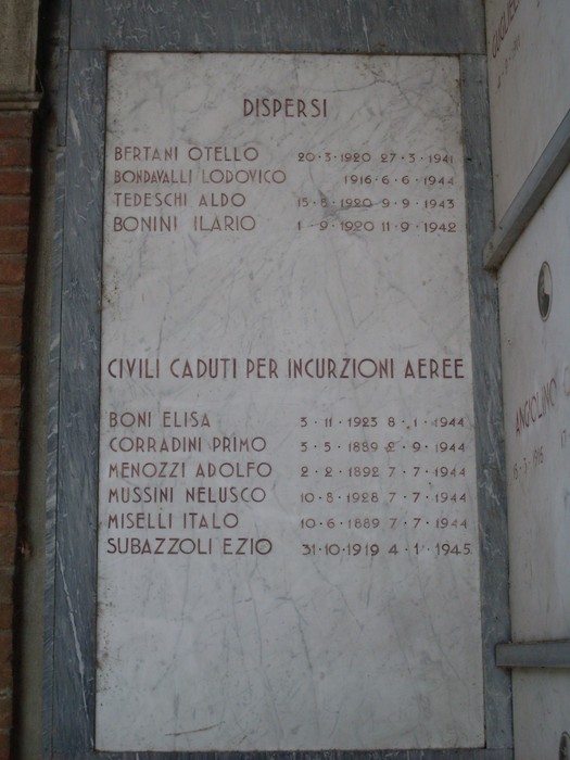 Sacrario dei Caduti di Sesso, onore ai dispersi e ai civili caduti durante i conflitti aerei.