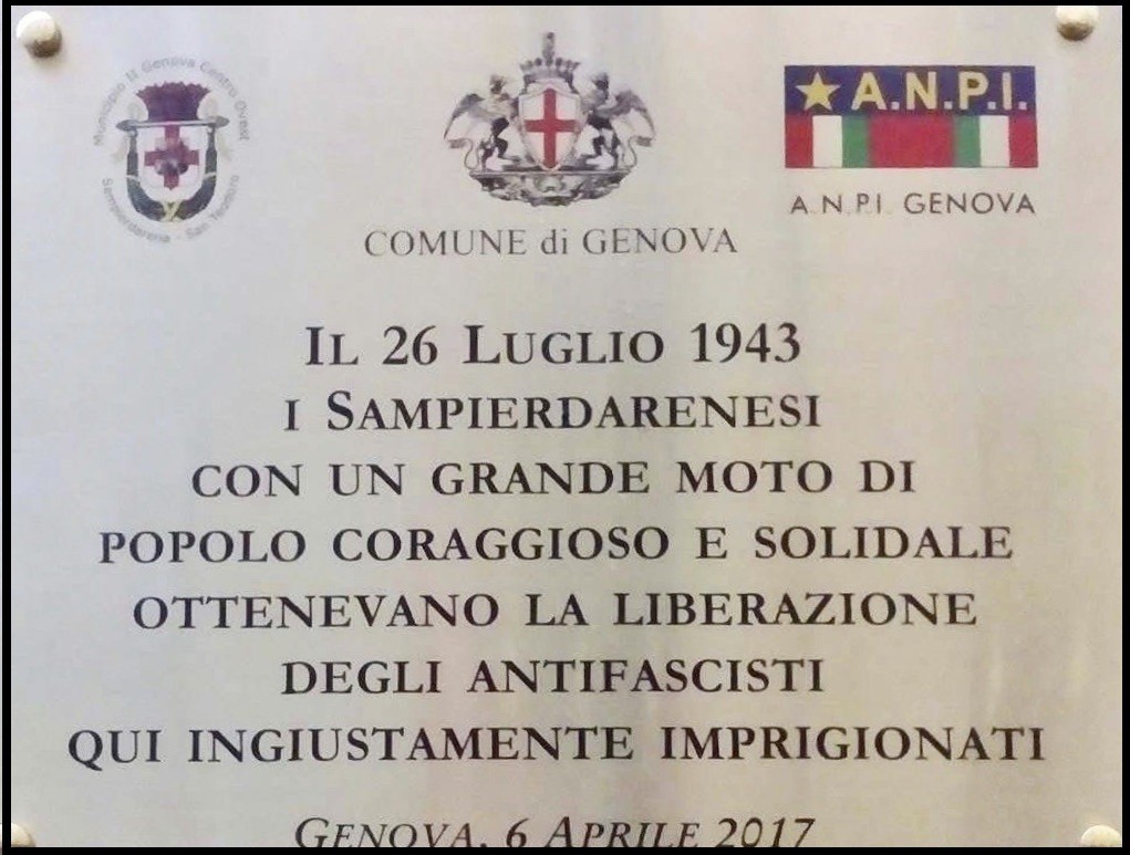 Lapidi commemorative del Municipio II, in ricordo della liberazione degli antifascisti a Genova.
