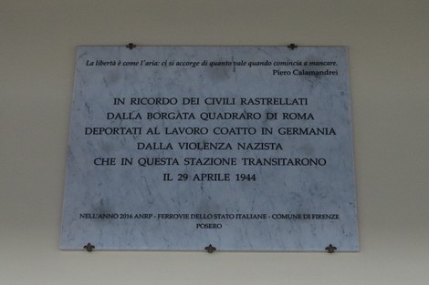 Lapide commemorativa ai civili rastrellati del Quadraro, ricordando la violenza nazista del 29 aprile 1944.