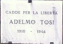 Lapide commemorativa dedicata a Adelmo Tosi, sostegno alla libertà, con date 1910-1944.