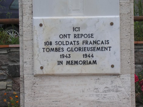 Monumento ai caduti della Legione Straniera, onore a 108 soldati francesi, 1943-1944. In memoria.