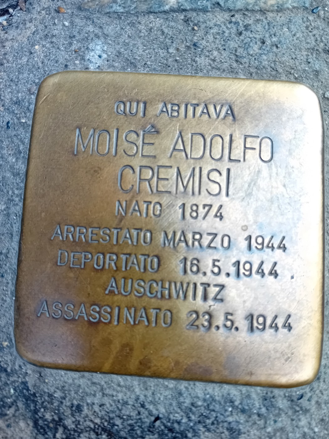 Pietra d'inciampo a Cremisi Moisé Adolfo, Comune di Torino (TO), foto 1