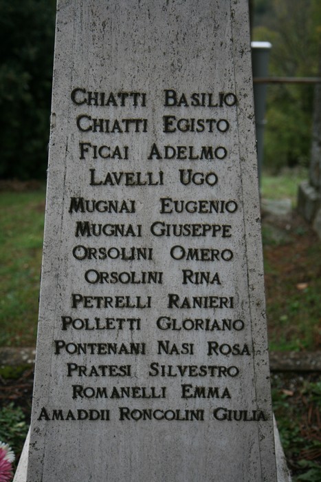 Cippo commemorativo dell'eccidio di Cornia, dedicato alle vittime della Seconda Guerra Mondiale.