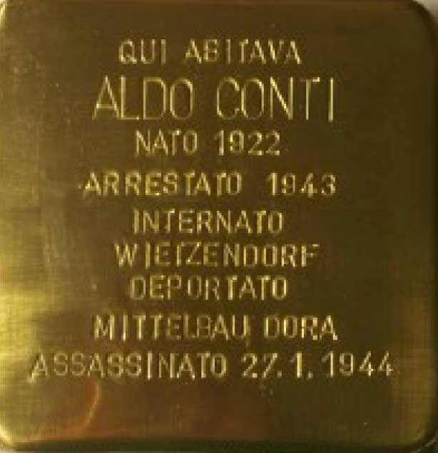 Pietra d'inciampo dedicata a Aldo Conti, vittima della persecuzione durante la Seconda Guerra Mondiale.