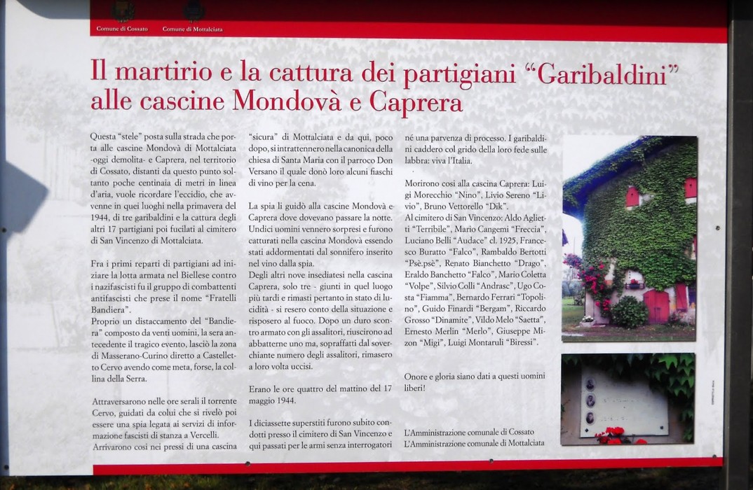 Lapide commemorativa che ricorda il martirio dei partigiani a Morecchio, Vettorello e Sereno.