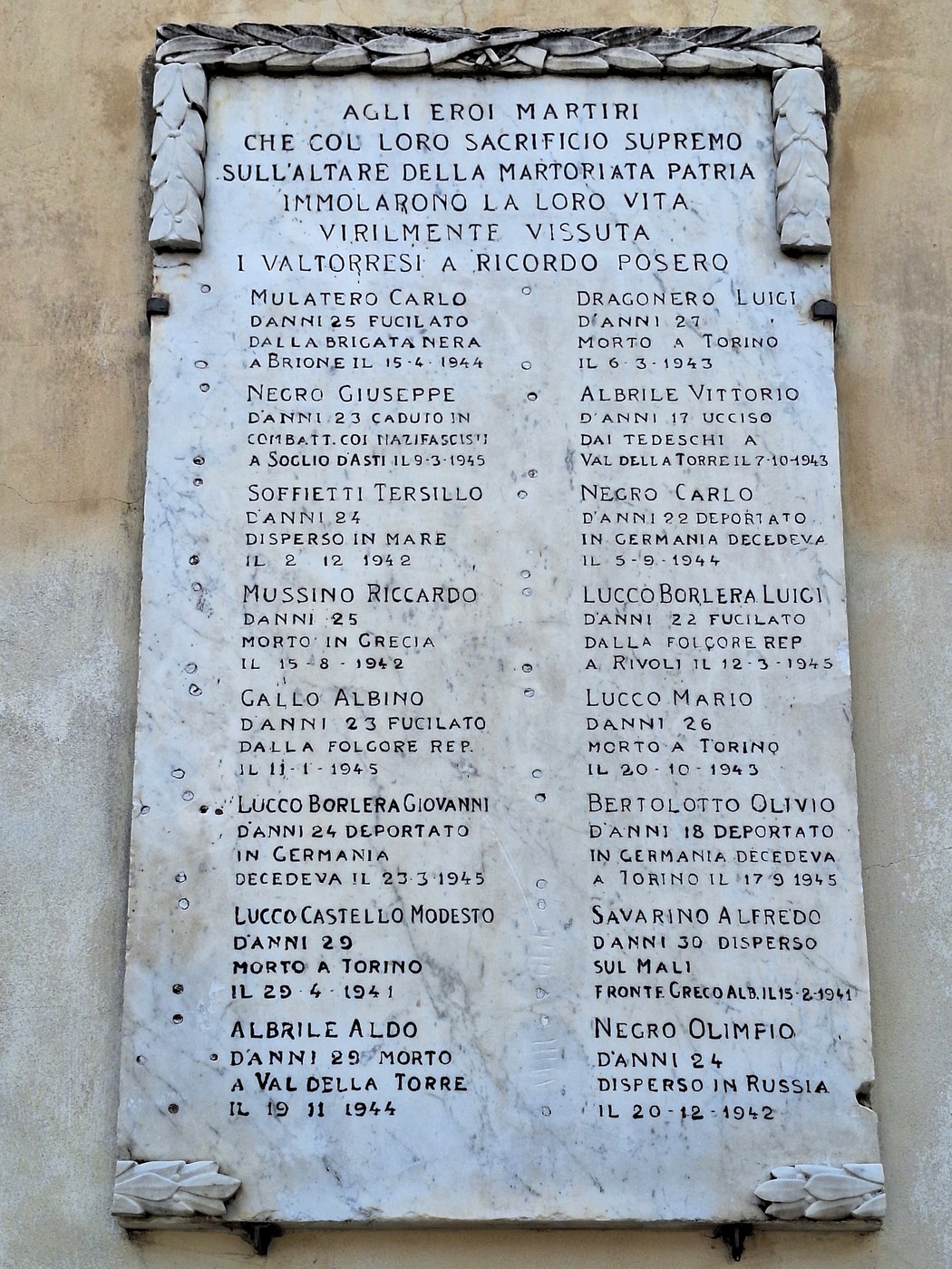 Lapide ai caduti della seconda guerra mondiale, Comune di Val della Torre (TO), foto 1