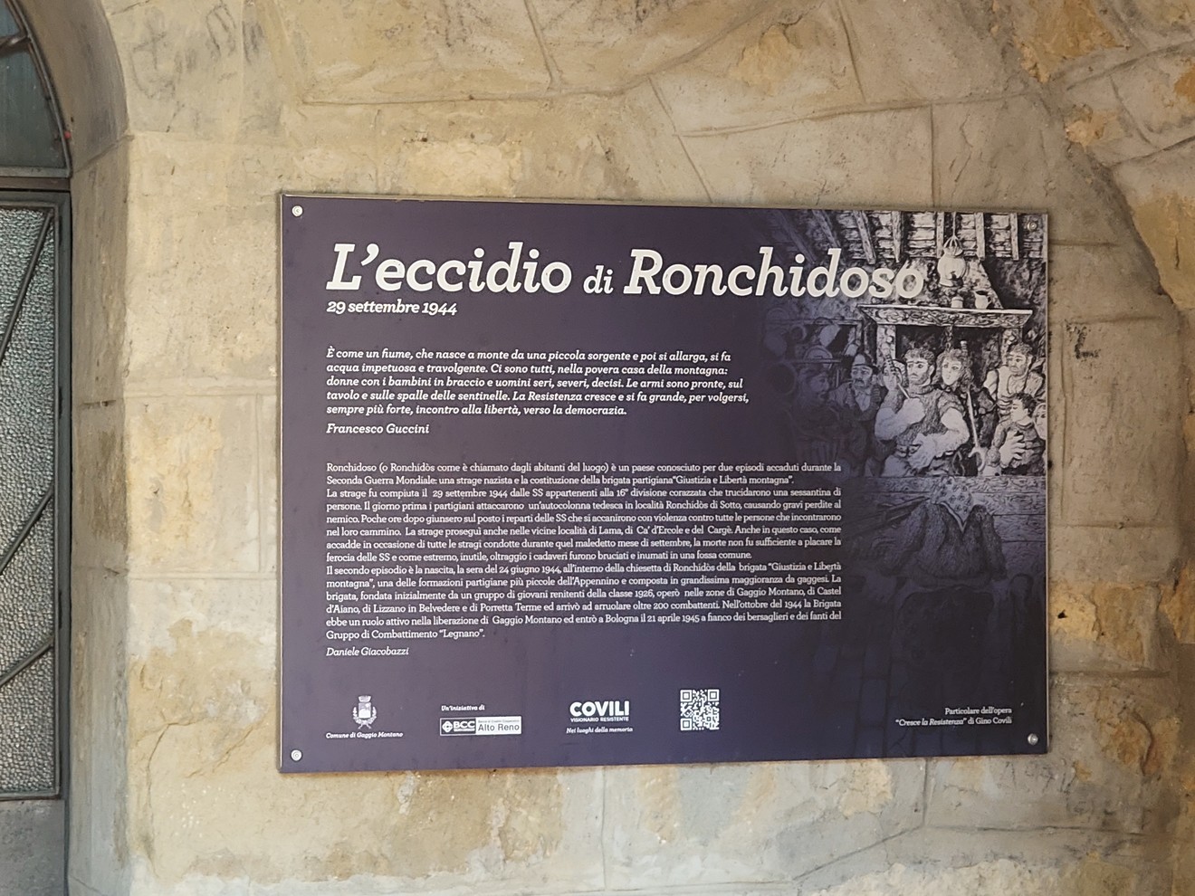 Targa per l'eccidio di Ronchidoso, Comune di Gaggio Montano (BO), foto 1