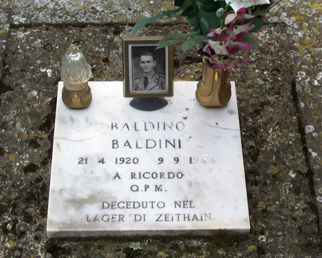 Targa commemorativa di Baldino Baldini al cimitero di Badia a Settimo, in ricordo del defunto.