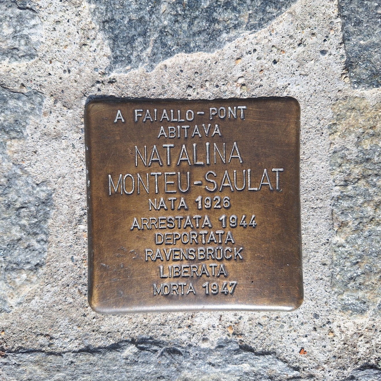 Pietra d'inciampo a Monteu-Saulat, Comune di Pont Canavese (TO), foto 1