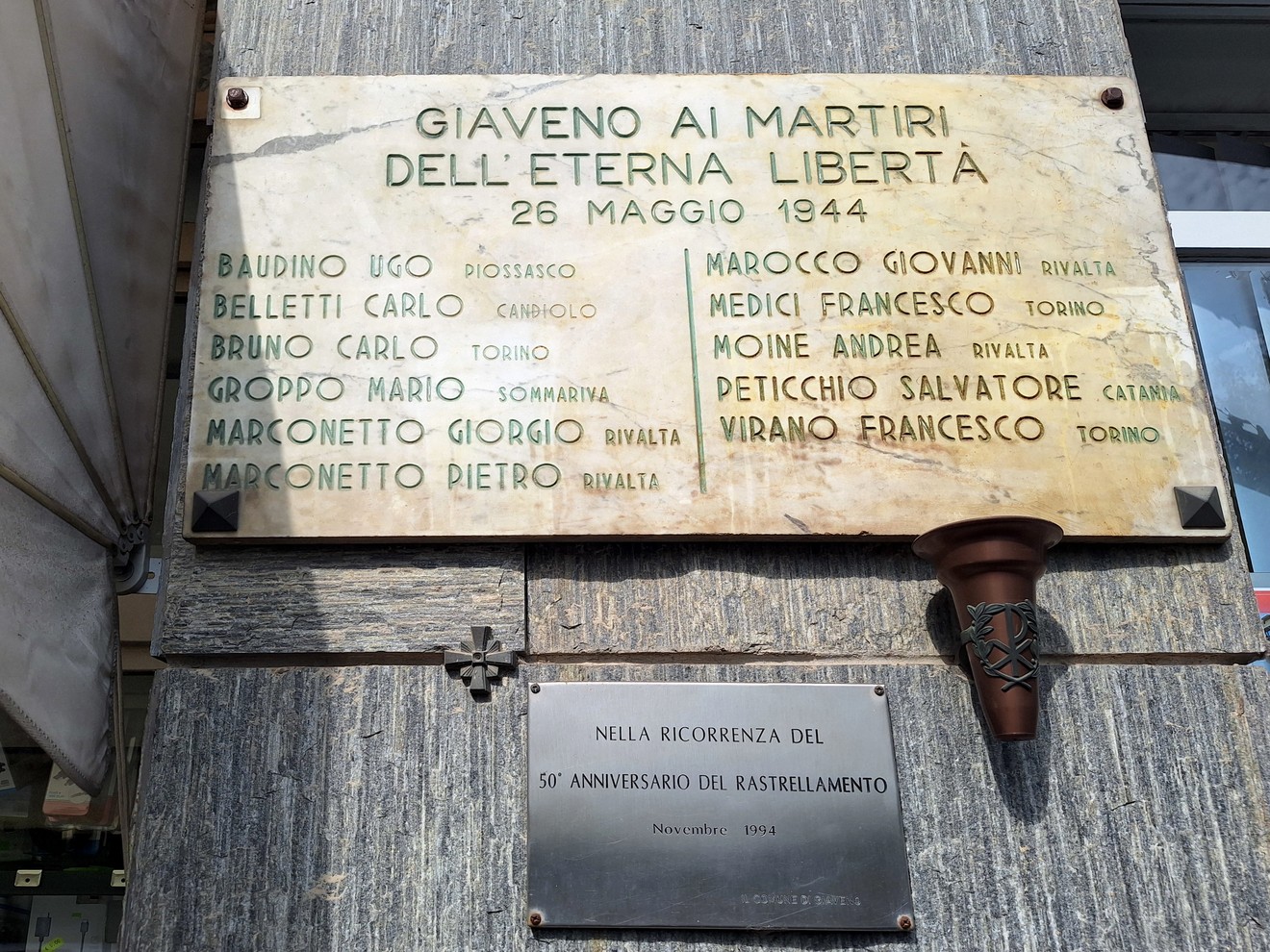 Lapide all'eccidio del 26 maggio 1944, Comune di Giaveno (TO), foto 1