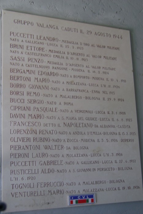Cappella del Gruppo Valanga, commemorazione dei caduti del 29 agosto 1944, situata a Gallicano, Toscana.