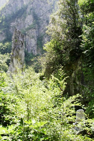 Cippo a Garosi: un monumento naturale circondato da natura lussureggiante e imponenti pareti rocciose.