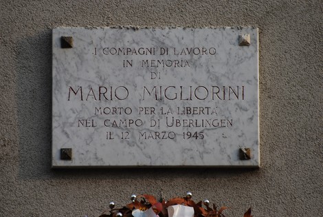 Lapide commemorativa in memoria di Mario Migliorini, morto per la libertà nel 1945 a Uberlingen.