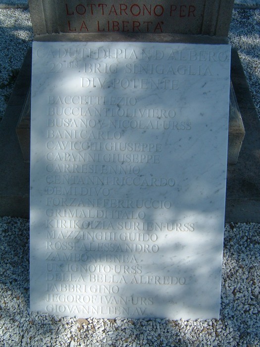 Area monumentale di Sant'Andrea: memoriale dedicato ai caduti, con nomi incisi su una lapide commemorativa.