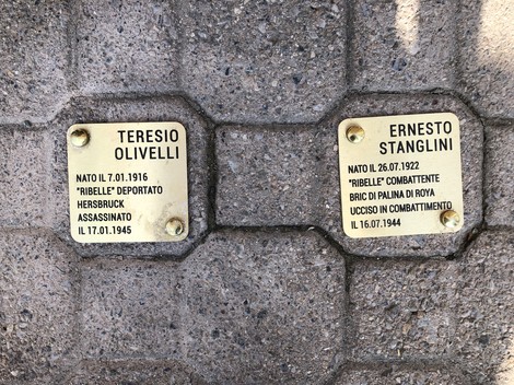 Pietra d'inciampo per Teresio Olivelli e Ernesto Stanglini, in memoria dei deportati e combattenti ribelli.