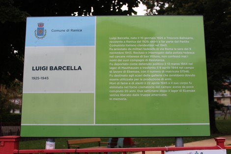 Pietra d'inciampo commemorativa dedicata a Luigi Barcella, situata nel parco Barcella a Ranica.