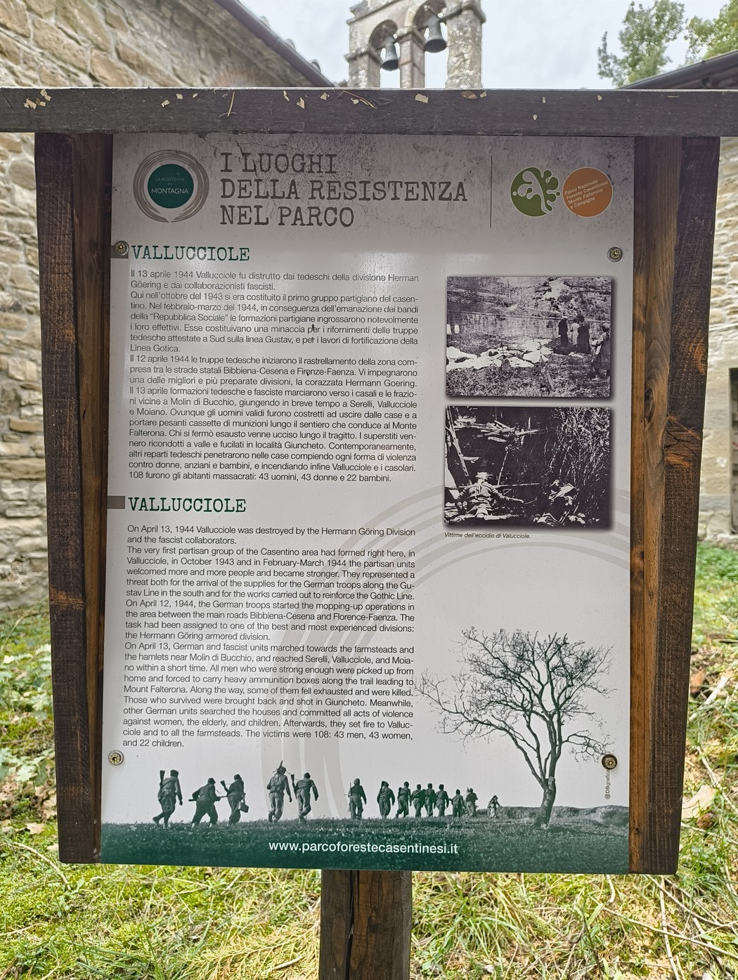 Descrizione del "Sentiero della Libertà di Vallucciole", un percorso storico immerso nella natura e nella memoria della resistenza.