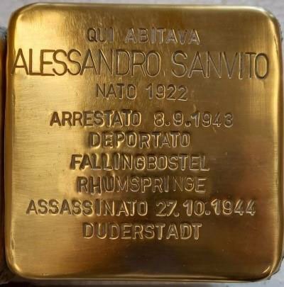 Pietra d'inciampo in memoria di Alessandro Sanvito, perseguitato durante la Seconda Guerra Mondiale.