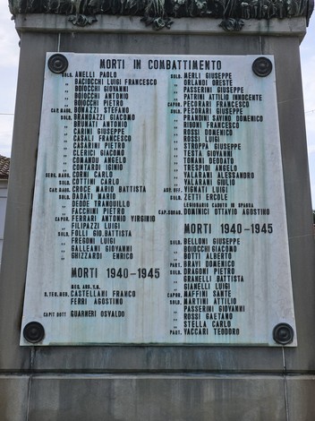 Monumento ai Caduti di Maleo, con targhe commemorative e nomi di coloro che hanno combattuto.