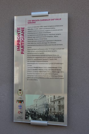 Immagine commemorativa dell'Impronta partigiana ai pradalunghesi nella 170ª Brigata Garibaldi.