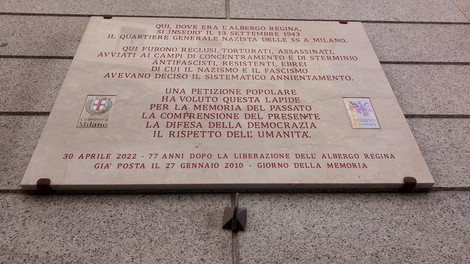 Lapide dell'hotel Regina, Comune di Milano (MI), foto 1