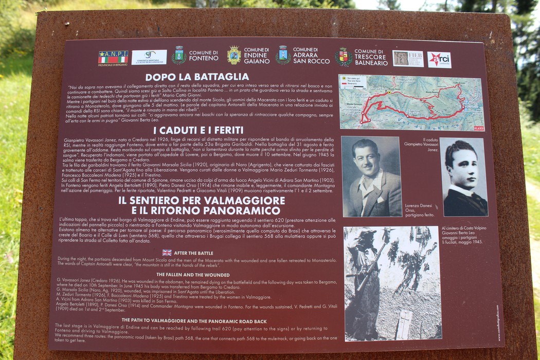 Informazioni storiche sulla "Strada della battaglia di Fonteno" e commemorazione dei caduti.