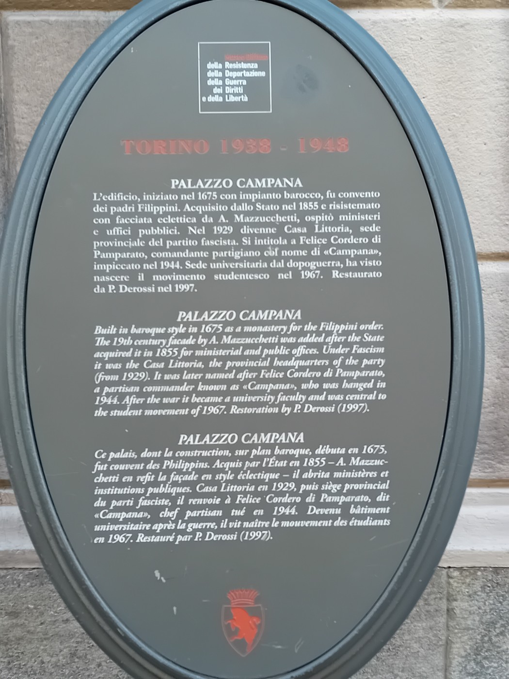 Targa di Palazzo Campana, Comune di Torino (TO), foto 1