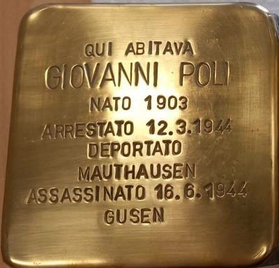 Pietra d'inciampo dedicata a Giovanni Poli, vittima della deportazione e della Shoah.